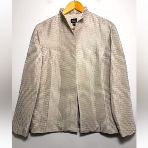 Eileen Fisher Silk Open Front Cardigan Blazer Beige Textured Crinkle Women’s M